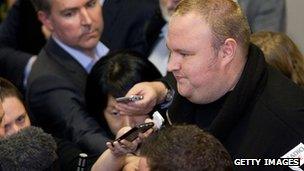 Kim Dotcom interviewed by reporters