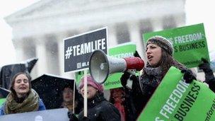 Pro-life demonstrators gather outside the Supreme Court on 25 March, 2014.