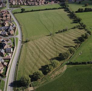 Aerial shot of ploughed field