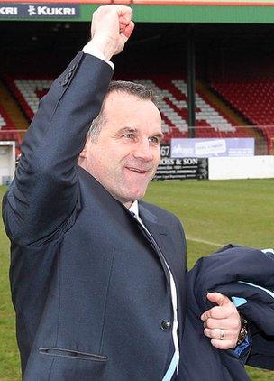 Ballymena boss Glenn Ferguson celebrates the semi-final win over Queen's