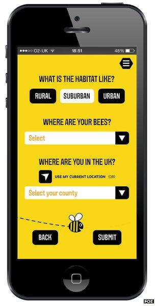 Screenshot of the bee survey app (Image: Friends of the Earth)