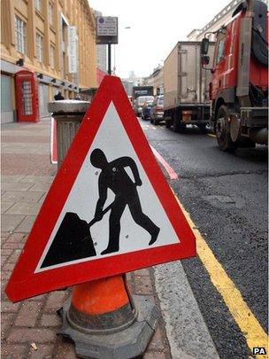 A roadworks road sign