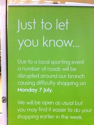 Waitrose sign describes Tour de France as "local sporting event"