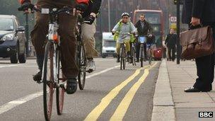 Cyclists on Waterloo Bridge