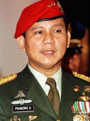 Prabowo Subianto, shown in this February 16, 1998 file photo