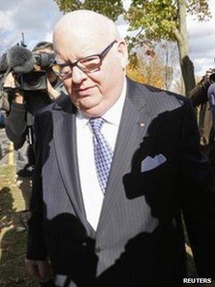 Senator Mike Duffy arrived at Parliament Hill in Ottawa on 22 October 2013