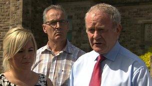 Michelle O'Neill, Gerry Kelly and Martin McGuinness