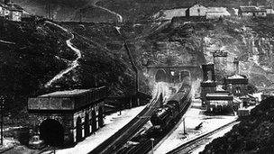 Steam train emerges from the Woodhead Tunnel