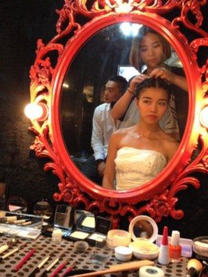 Bride-to-be having her underwater make-up applied