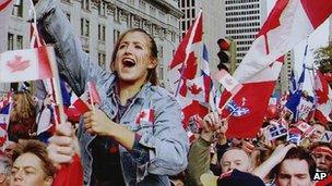 A pro-Canada demonstration in Quebec in 1995