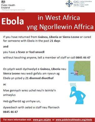 Ebola warning poster from Public Health Wales