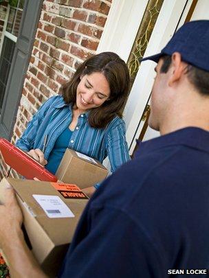 Shopper receiving parcel delivery