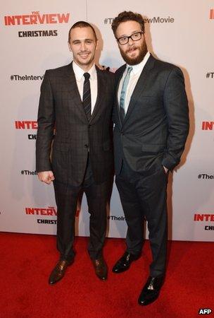 Actors James Franco (left) and Seth Rogen (right) appeared in Los Angeles, California, on 11 December 2014