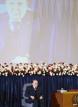 Algerian President Abdelaziz Bouteflika at the ceremony for his inauguration for a fourth term, 28 April, 2015