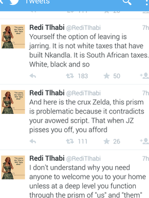 Screen shot of Redi Tlhabi's twitter timeline