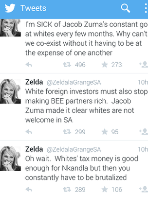 Screen shot of Zelda La Grange twitter timeline