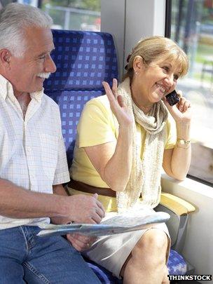 Train passenger on phone