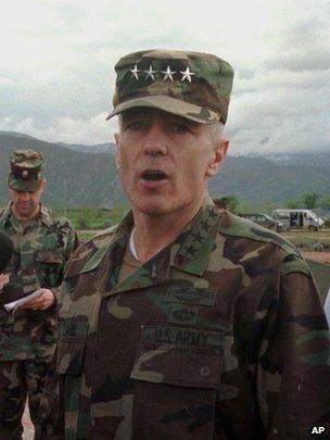 Former NATO Supreme Commander US General Wesley Clark (pictured in Albania in 1999)