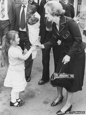Margaret Thatcher with a handbag during the 1979 election campaign