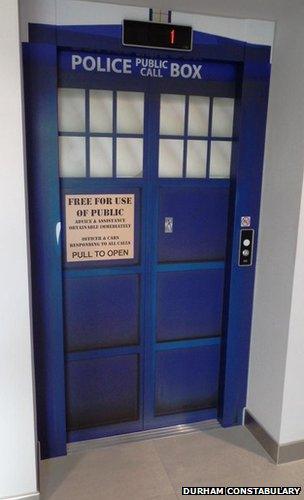 Tardis themed lift doors