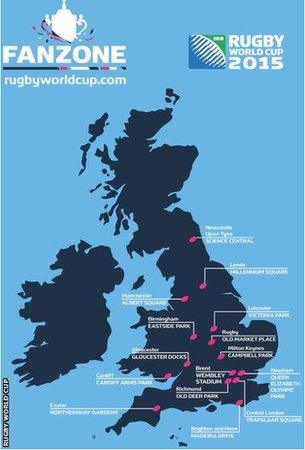 Locations of Rugby World Cup fanzones