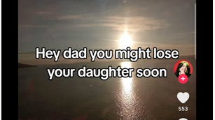 A slide that says 'hey dad you might lose your daughter soon' with a sunset in the background.