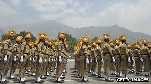 Indian police guard of honour, near Srinagar, Kashmir