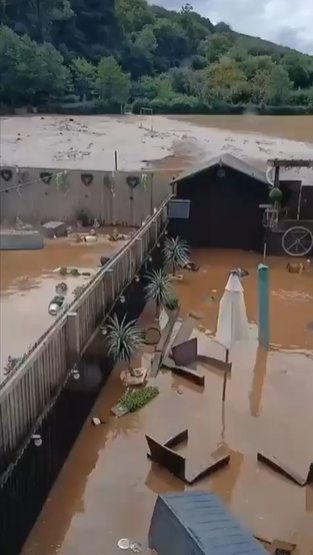 Flood water in back garden.