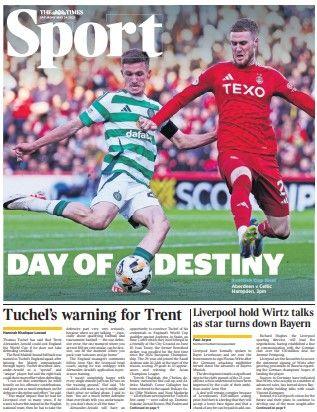 The front page of the sport section of the Scottish edition of The Times on 240525