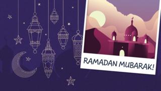 Illustration of a mosque with title Ramadan Mubarak