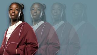 Image of Tracey getting more invisible on a blue background.