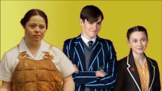 Characters from Malory Towers against a yellow background