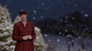 鶹ҳ Weather's Susan Powell in front of snow scene