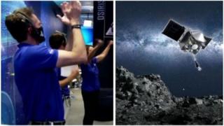Nasa scientists were elated as the spacecraft successfully touched down for just a few seconds to grab rocks and dirt.