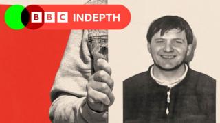 A photo of Paul Thompson being held by a person (his brother Eugene) whose hand and arm are visible