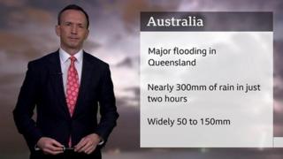 Nick Miller standing in front of an chart showing Australia weather flooding details