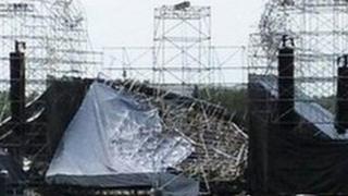 The collapsed stage at Downsview Park in Toronto is shown June 16, 2012