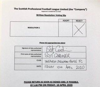 Inverness' voting slip, signed by chief executive Scot Gardiner