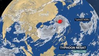 ý Weather satellite showing the development of Typhoon Nesat and Typhoon Noru