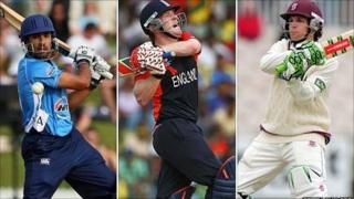 Ravi Bopara (l), Eoin Morgan (c) and James Hildreth (r)