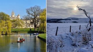 A photo showing Thursday's warm sunshine and Friday's hill snow