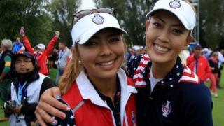 Alison Lee and Michelle Wie celebrate the United States victory in the Solheim Cup