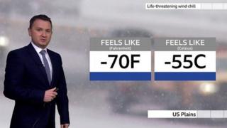 Matt Taylor with a graphic showing feels like temperature of -70F/-55C