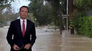 BBC Weather's Nick Miller with photo of floods in Montecito