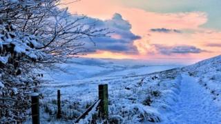 Snow covered fields at dusk. Picture by BBC Weather Watcher Andrew