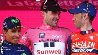 Nairo Quintana, Tom Dumoulin and Vincenzo Nibali