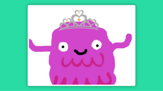 A pink blob monster with a tiara