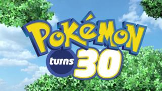 Pokemon logo shown on a background showing blue sky and trees, with the text 'Pokemon turns 30'