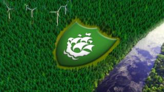 A Green Badge in a forest.