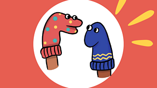 Illustration of two sock puppets.